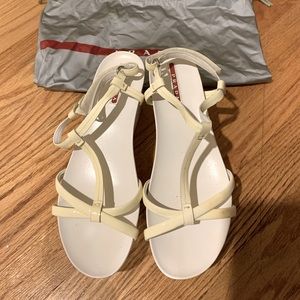 Prada Sport White Wedge Sandals